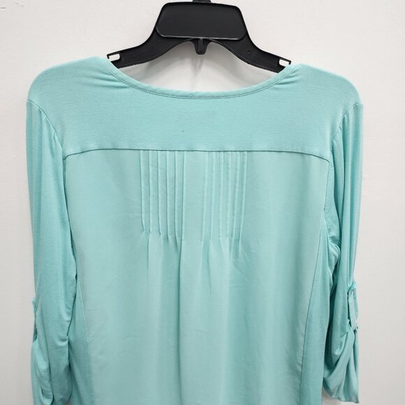 Calvin Klein Top Womens Small Aqua Blue Mixed Media 3/4 Sleeve Pullover Preppy - Picture 8 of 9